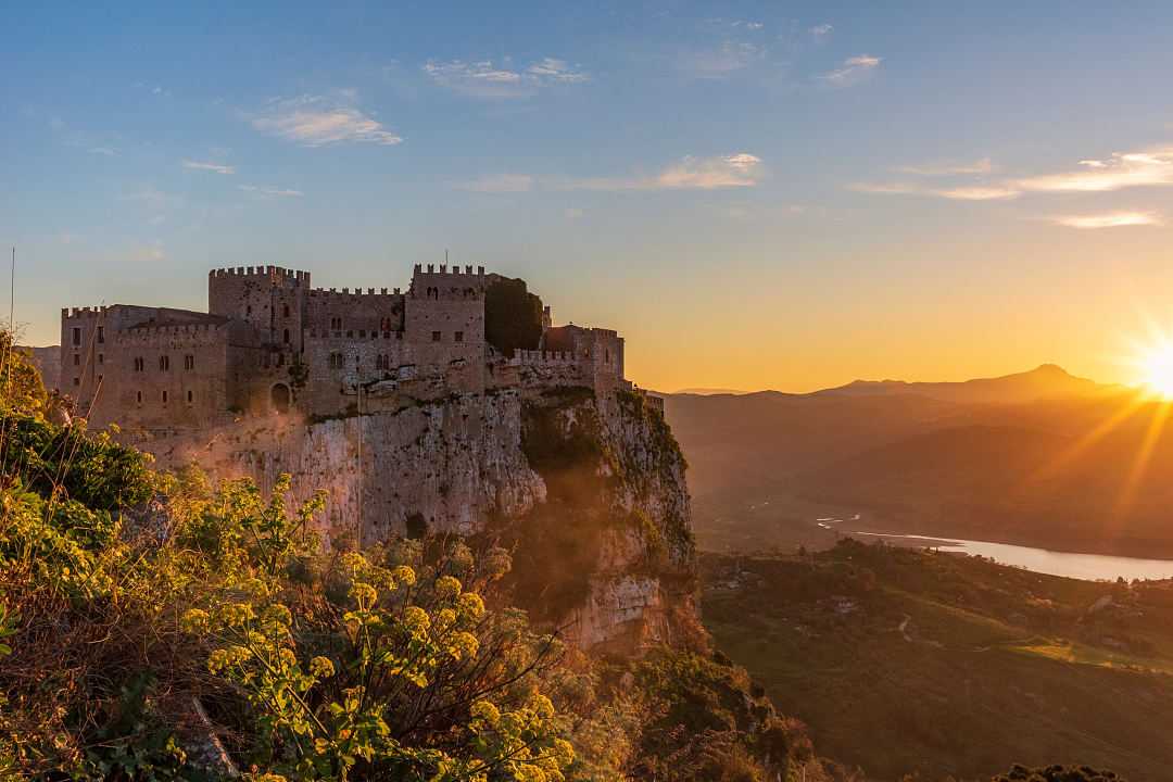 Caccamo medieval castle at sunset in Palermo, Italy.