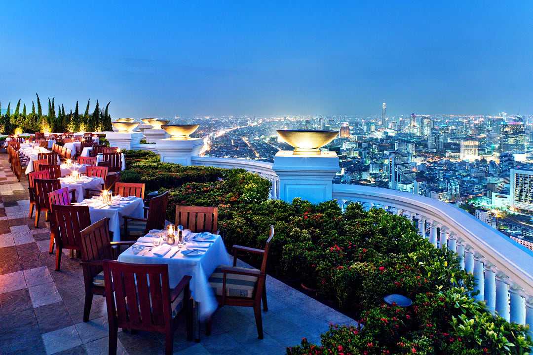 Rooftop restaurant in Bangkok, Thailand.