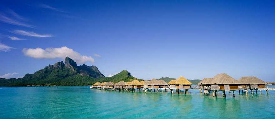 Bungalows on water in Bora Bora