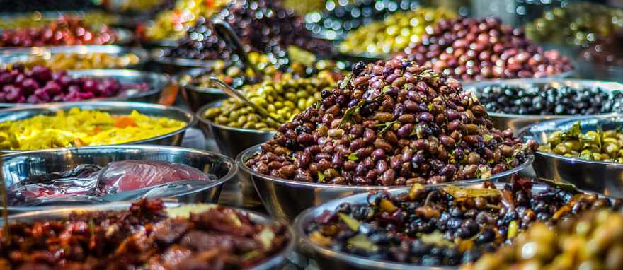 Olives for sale at Sarona Market in Tel-Aviv, Israel