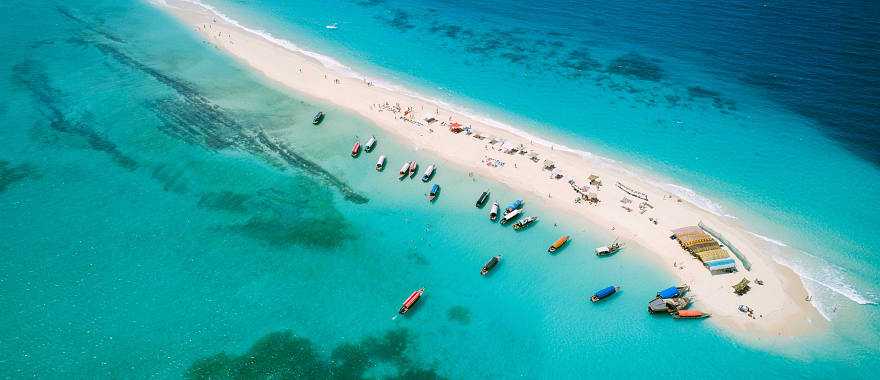 Arial view of beach in Zanzibar, Tanzania