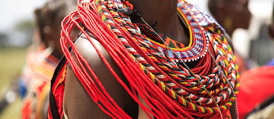 Beaded jewelry on a woman in Kenya