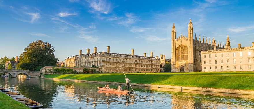 Couple punting on Cam River in Cambridge, England