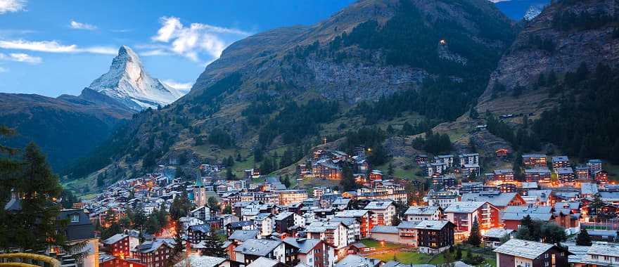 Zermatt village with the peak of Matterhornin the Swiss Alps