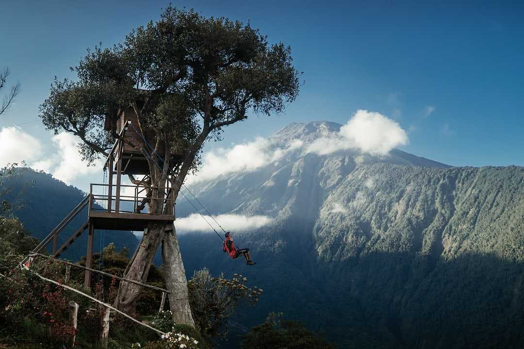 Swing at the End of the World in Banos, Ecuador