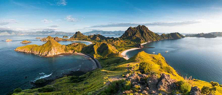 Padar island, in between Rinca and Komodo islands, from a viewpoint on Komodo island, Indonesia