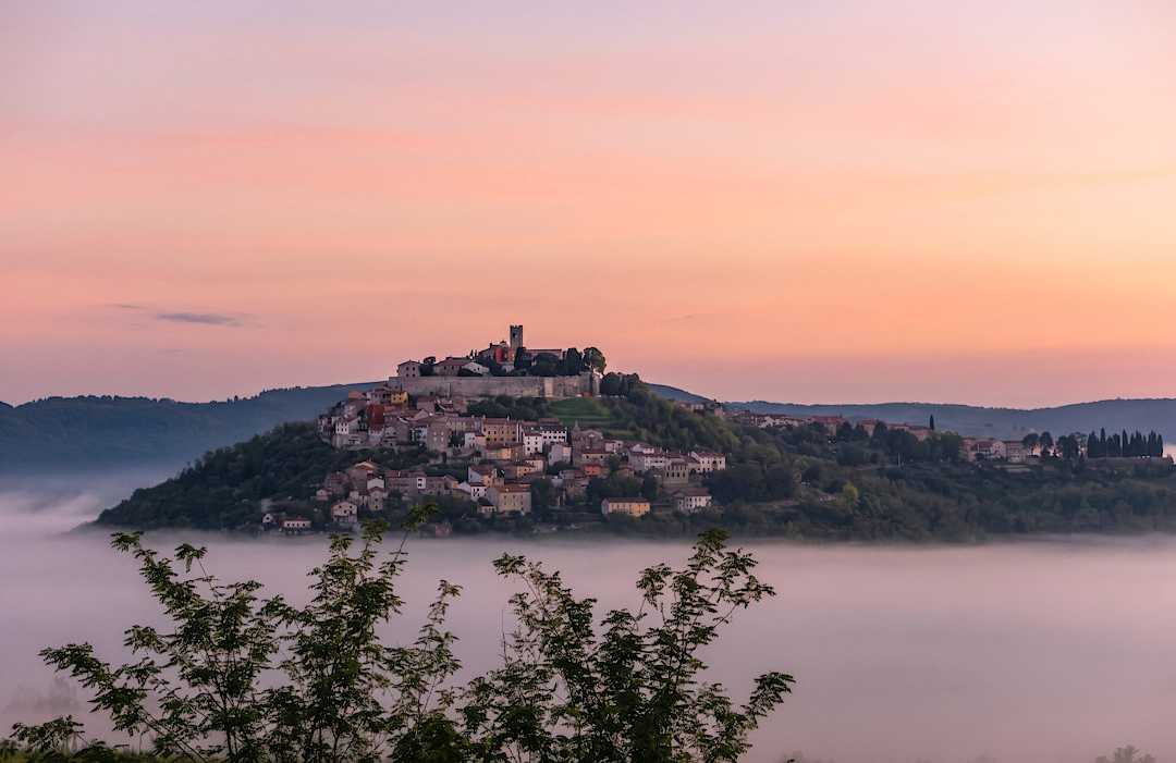 Foggy sunrise in Motuvun, Croatia