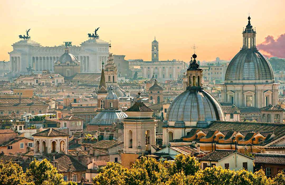View of Rome at sunset, Italy.
