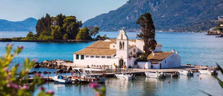 Vlacherna monastery and Mouse Island, Corfu, Greece