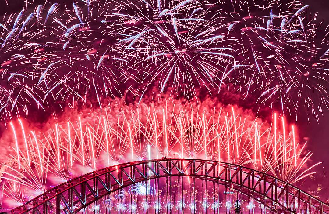 Fireworks over Harbour Bridge in Sydney, Australia