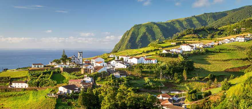 Scenic view of small village on Sao Miguel Island in the Azores, Portugal