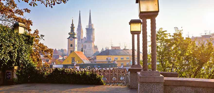Zagreb towers at sunrise in Croatia
