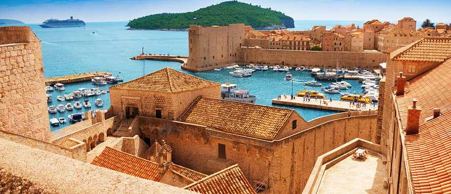 View of the port of Dubrovnik from the old city wall, Croatia