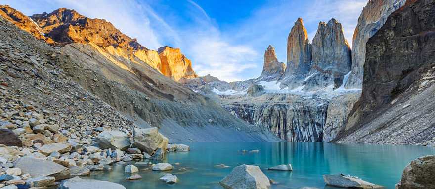 Thee Towers, Torres del Paine National Park, Chile Patagonia's Three Towers and glacial lake in Torres del Paine, National Park, Chile