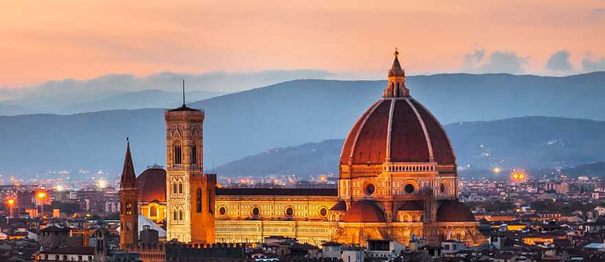 The Cathedral of Santa Maria del Fiore in Florence at sunset. The Cathedral of Santa Maria del Fiore in Florence at sunset.