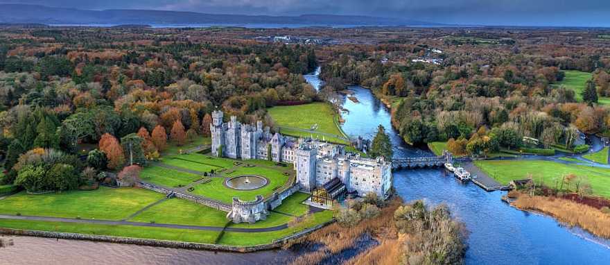 Ashford castle and gardens in County Mayo, Ireland. Ashford castle and gardens in County Mayo, Ireland.
