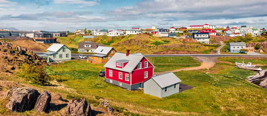 Sunny summer cityscape of small fishing town, Stykkisholmur in Iceland Sunny summer cityscape of small fishing town, Stykkisholmur in Iceland