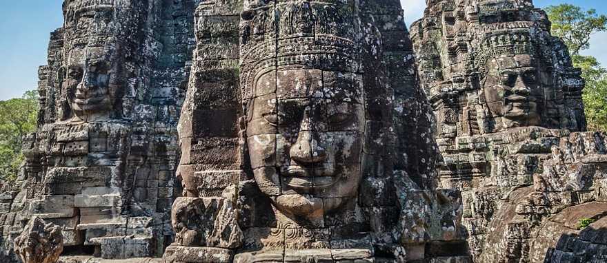 Bayon Temple at at Angkor in Cambodia Ancient stone faces of the Bayon Temple at at Angkor in Cambodia