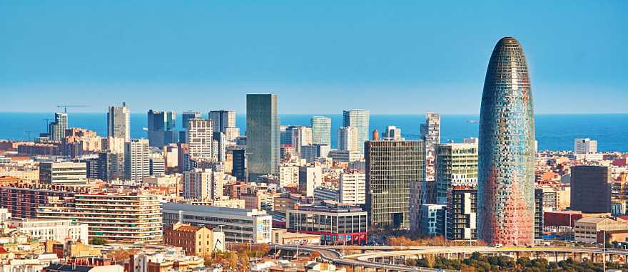 Skyline Barcelona, Spain with the Mediterranean Sea in the background Skyline Barcelona, Spain with the Mediterranean Sea in the background