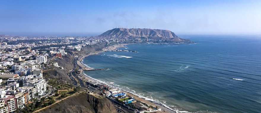 Aerial view of Lima's shoreline in Peru Aerial view of Lima's shoreline in Peru