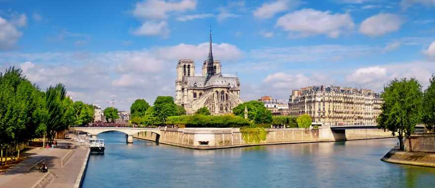 Paris, France Notre Dame Cathedral on the Seine River in Paris.
