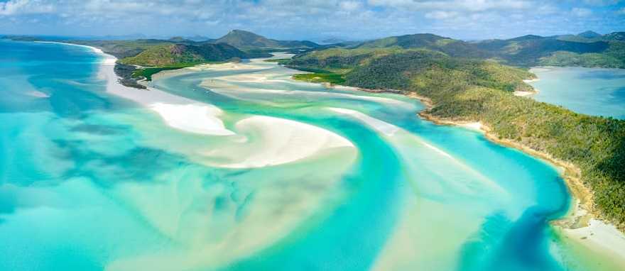 Aerial view of the Whitsunday Islands in Australia.