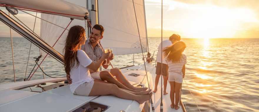 Family on a luxury yacht in Sardinia, Italy.
