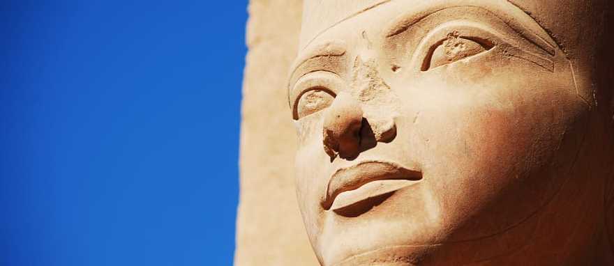 Close up bust of Tutankhamun at Karnak Temple in Egypt