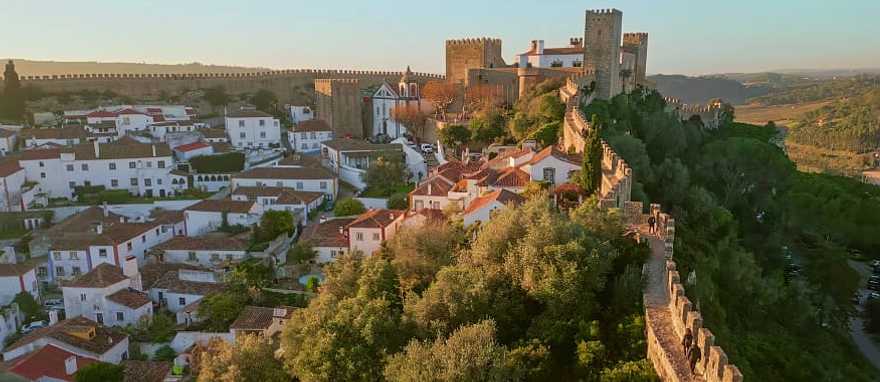 Óbidos, Portugal Panoramic view of the medieval town of Óbidos, Portugal, with historic walls and charming white houses