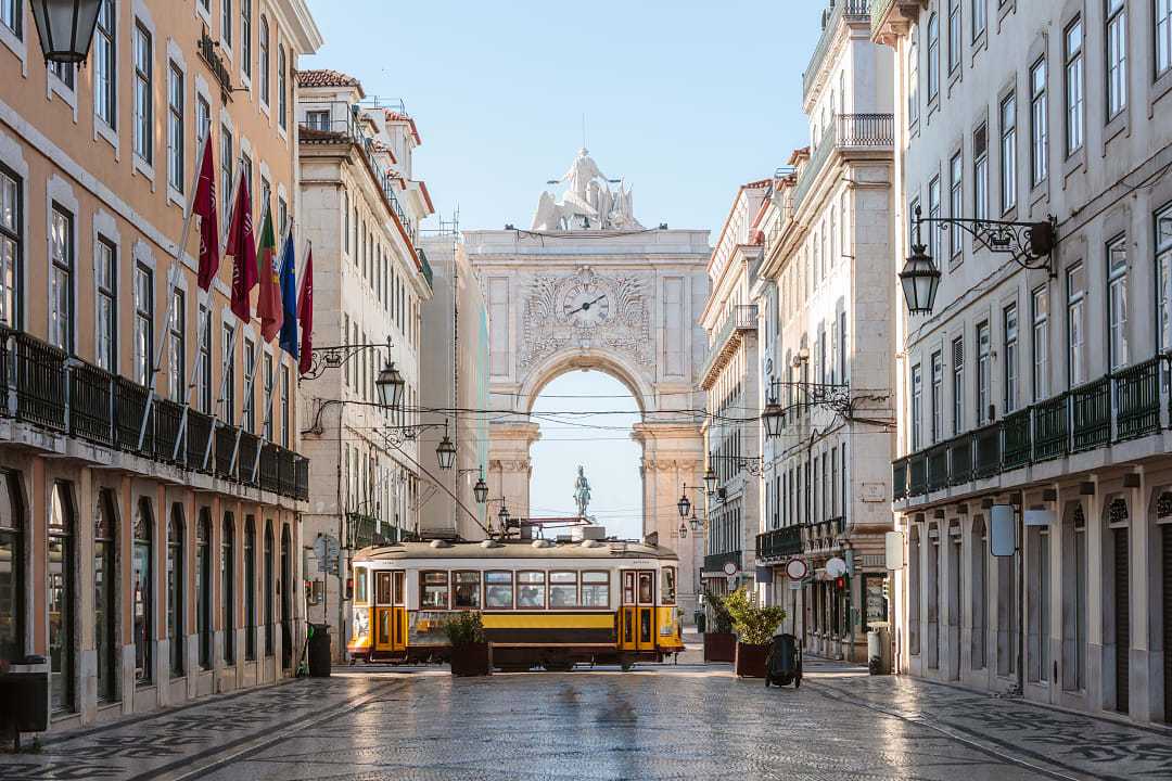 Yellow tram in Lisbon, Portugal