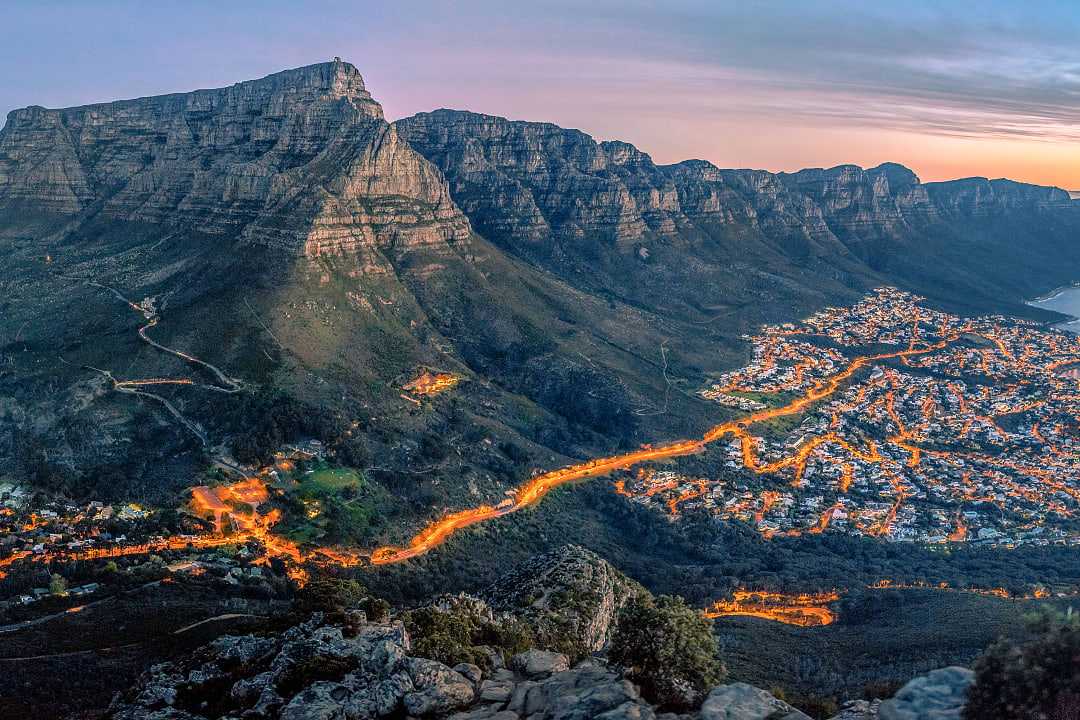 Aerial view of Table Mountain in autumn