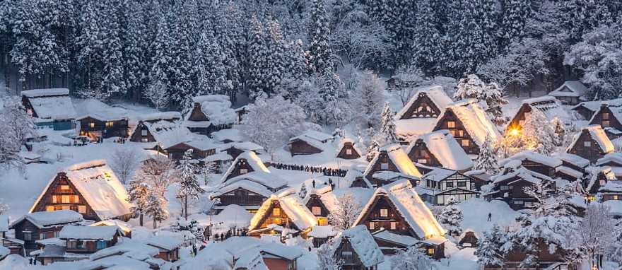 Shirakawa-go, Japan Traditional Japanese wood houses covered snow in Shirakawa-go