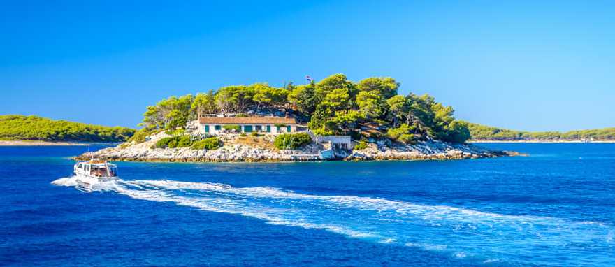 Sea front view to Hell's Island from Hvar, Croatia Sea front view to Hell's Island from Hvar, Croatia