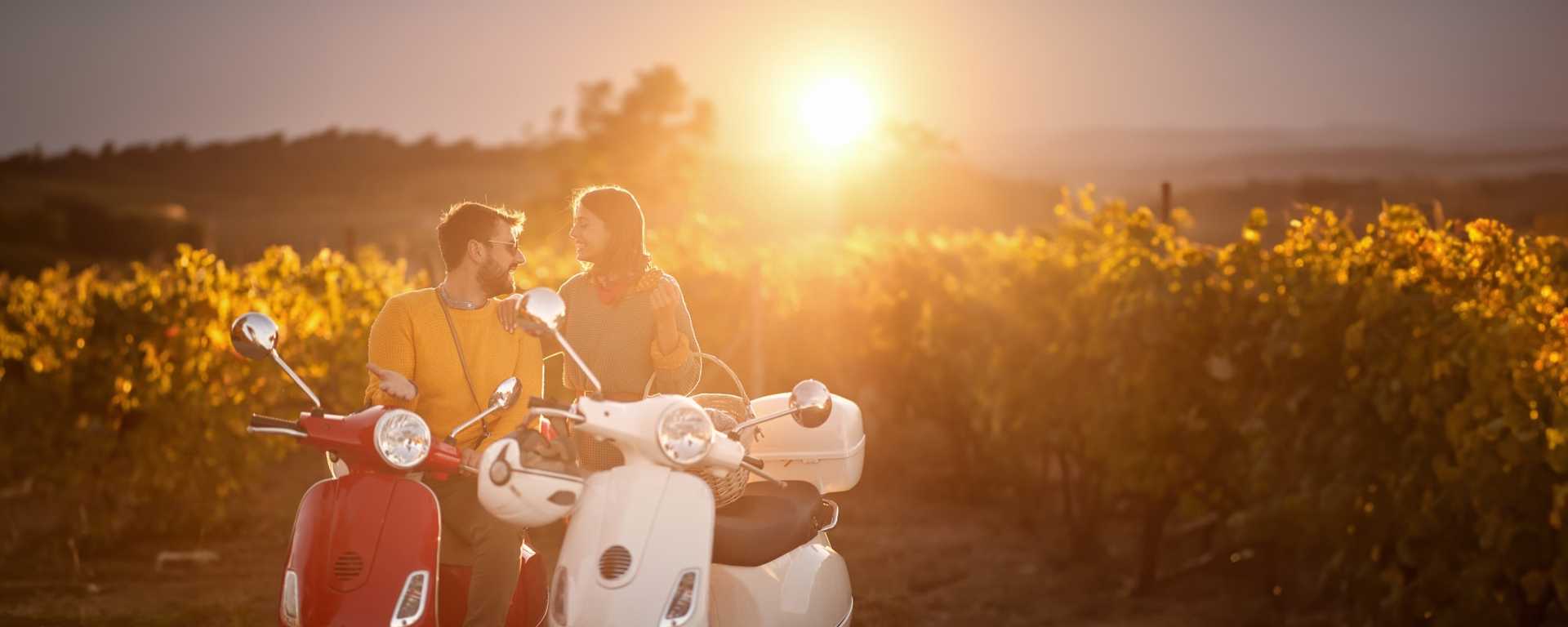 Couple at a vineyard in Tuscany, Italy