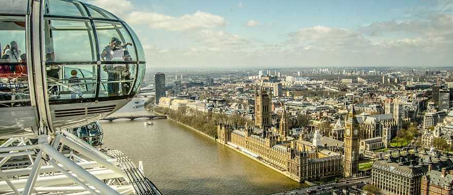 London city view from the London Eye pod in England