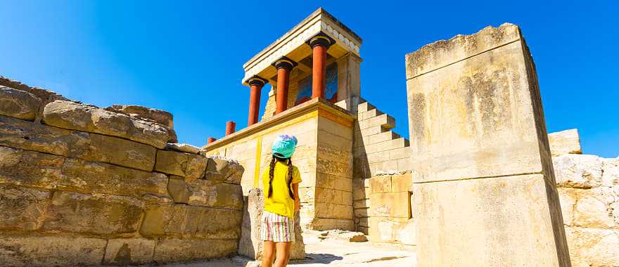 Family at Minoan Palace in Knossos, Crete, Greece.