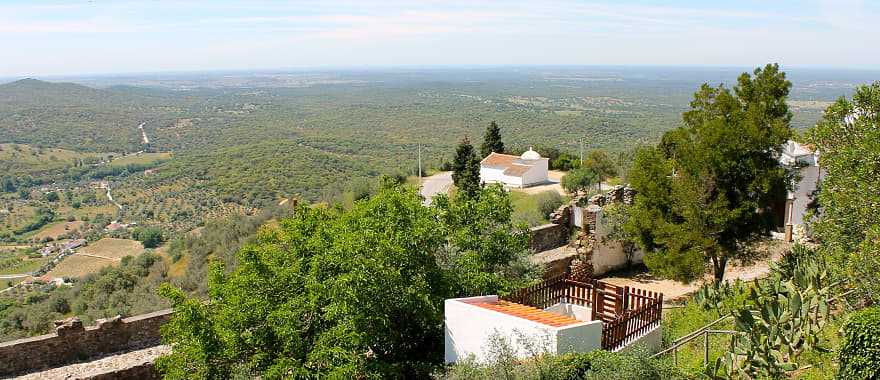 View of the fields of Alentejo from the walls of the Portuguese town of Evora-Monte-Estremoz.