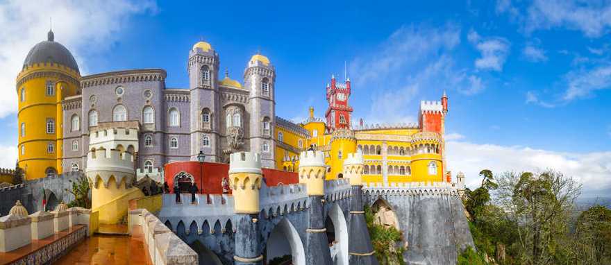 Fantastic Pena Palace on a high cliff above Sintra