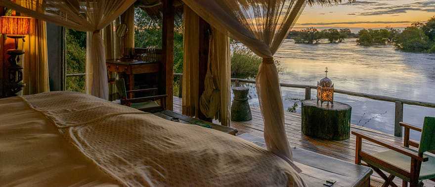 Sunset view from chalet near Victoria Falls, Zambia.  Photo courtesy of Sindabezi Island Camp