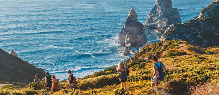 Hiking Cape Roca on the coast in Sintra, Portugal