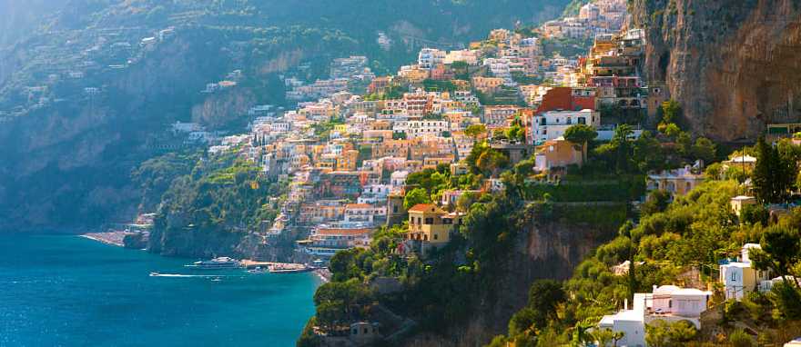 Morning view of Positano on the Amalfi Coast in Italy.