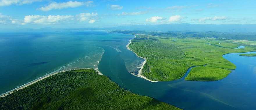 Aerial view of Daintree River in Daintree National Park, Queensland, Australia