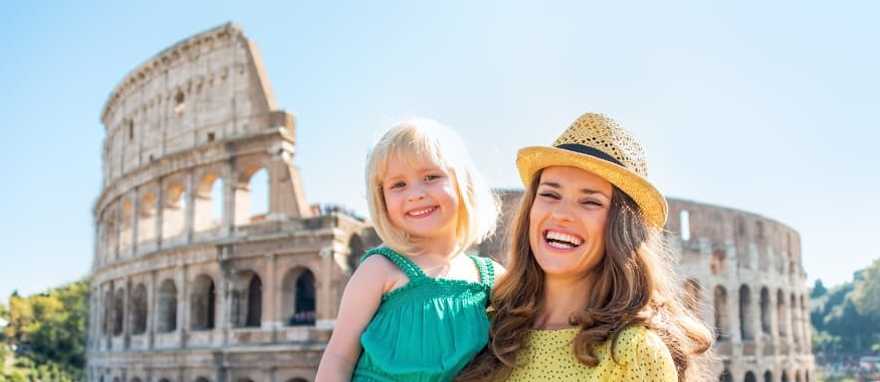 Rome, Italy Mother and daughter in front of the Colosseum in Rome, Italy.