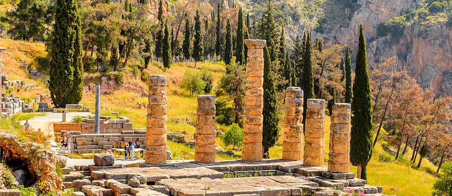 The Temple of Apollo in Delphi is an archaeological site in Greece on Mount Parnassus. The Temple of Apollo in Delphi is an archaeological site in Greece on Mount Parnassus.