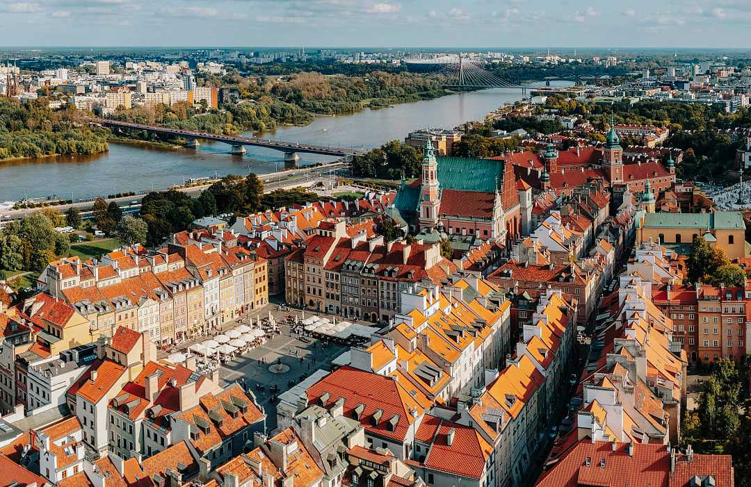 Warsaw Old Town rooftops along the Vistula River