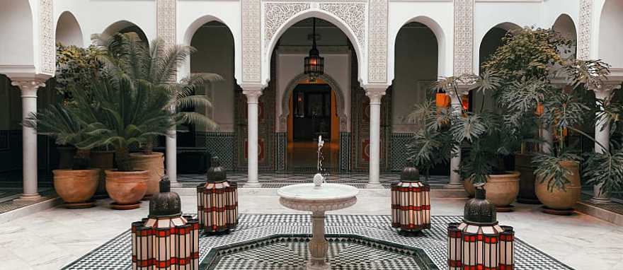 Marrakech, Morocco Luxury riad courtyard in Marrakech, Morocco