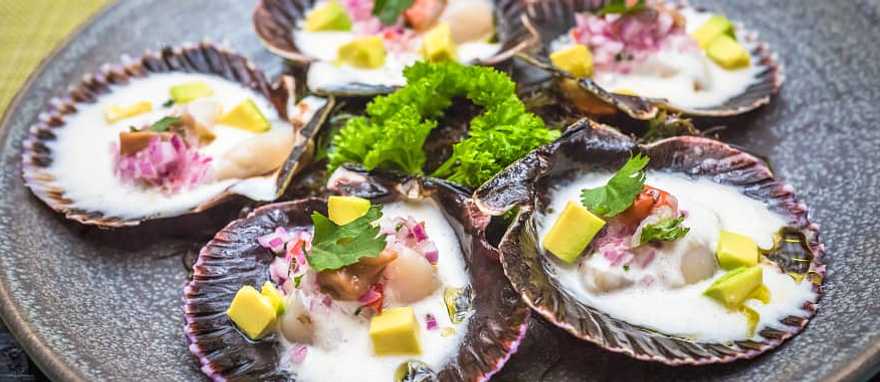 Fresh scallops served at a restaurant in Peru 