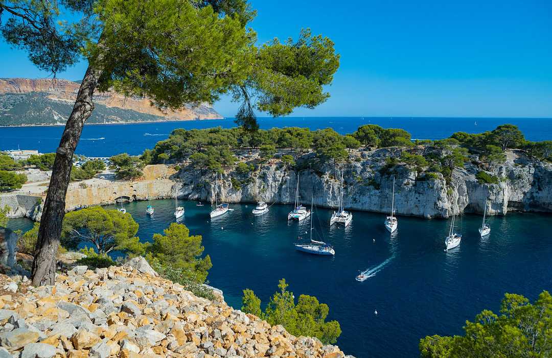 A coastal landscape of the French Riviera. 