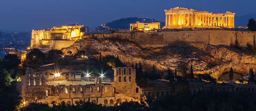 View of Acropolis at night in Athens, Greece View of Acropolis at night in Athens, Greece