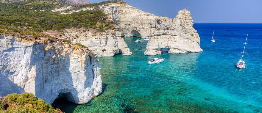 Sailing off the coast of Milos island, Greece